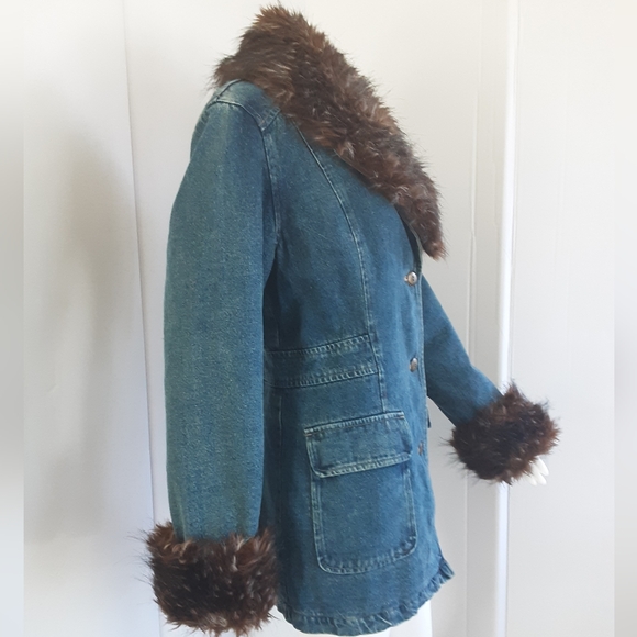 GIACCA by Gallery Co. The Penny Lane Denim Removable Fur Trim Jacket Sz L -Y2K - Picture 5 of 13